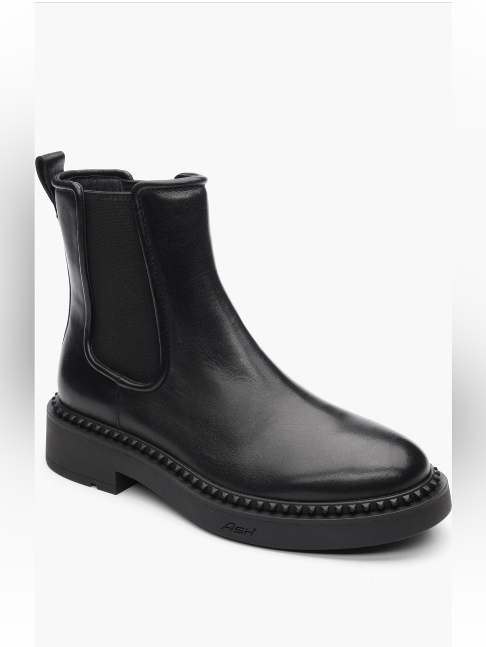 Ash Madison Black Leather Chelsea Boot with Studded Trim